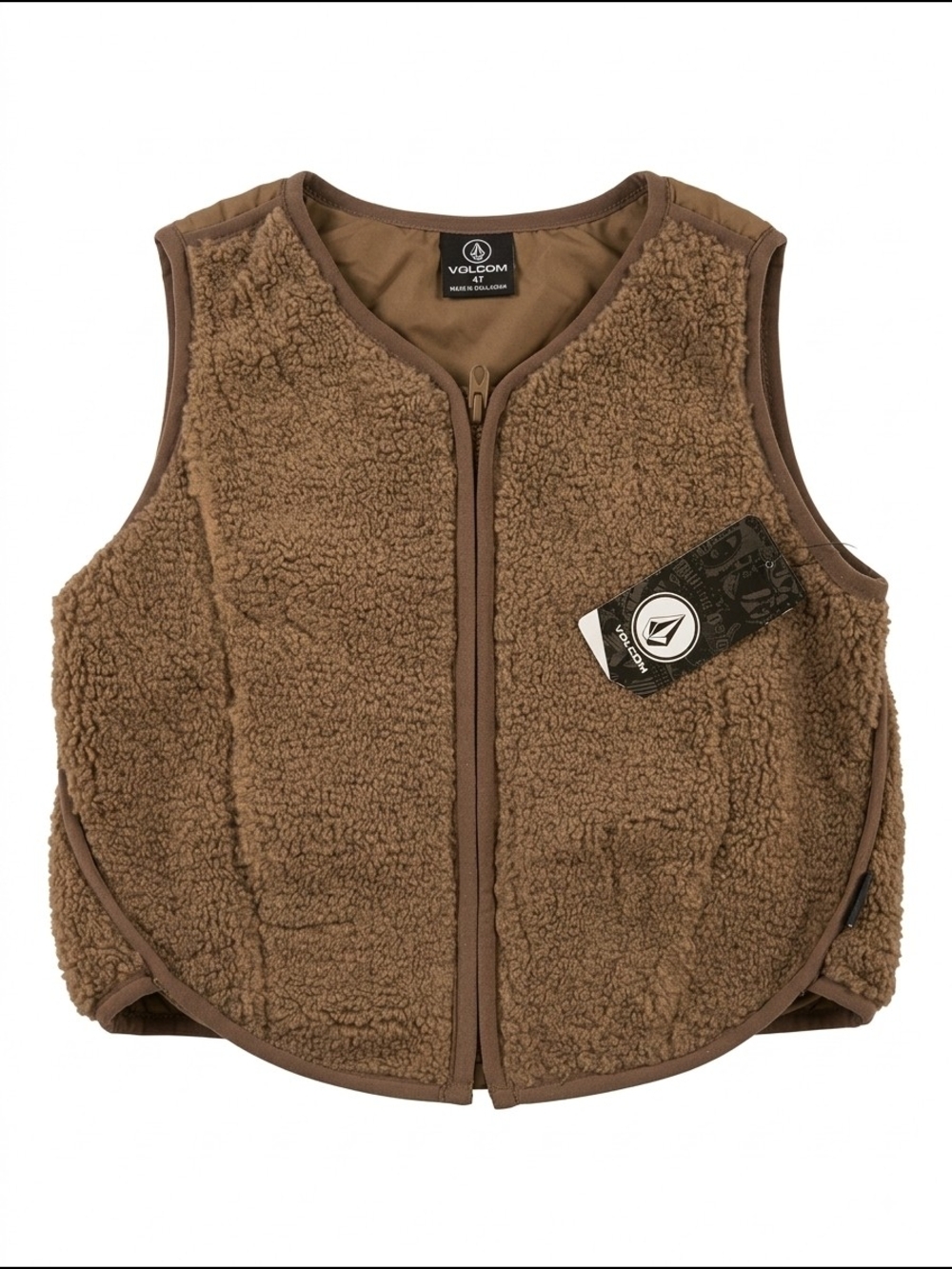 4T NWT Volcom Kids Brown Sherpa Zip Vest